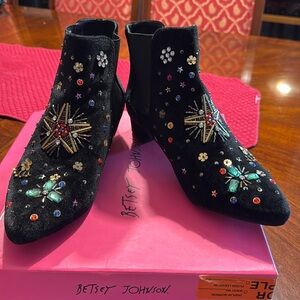 Betsey Johnson Black Velour embellished boot